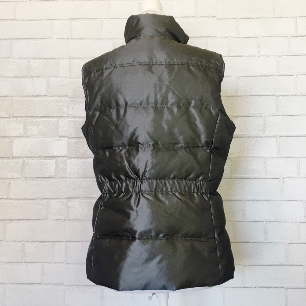 Lands End Shiny Dark Metal Gray Down Fill Puffer Fleece Zip Up Vest SP - Picture 3 of 8
